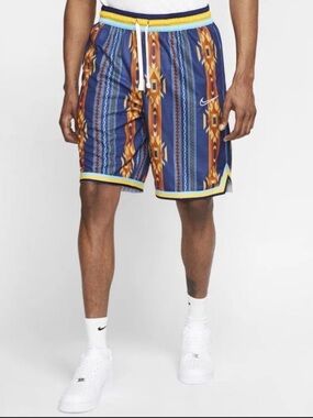 Nike Blue Tribal-Pattern Basketball Shorts with Yellow Trim DriFit DNA 4XL